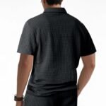 DMOYALA Mens Zipper Polo Shirts | Short Sleeve Waffle Texture Tee | Loose Fit Casual Summer Polo | Solid Color Stylish Streetwear Top | Breathable Comfort Fit - Image 2
